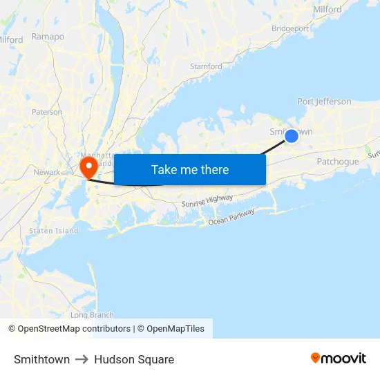 Smithtown to Hudson Square map