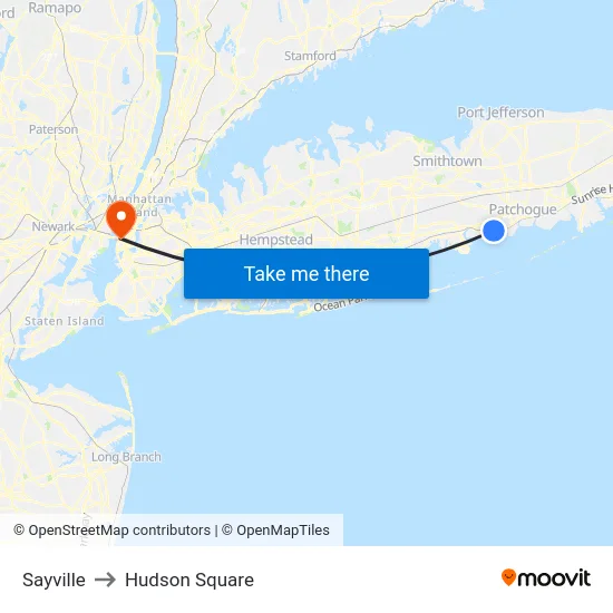 Sayville to Hudson Square map