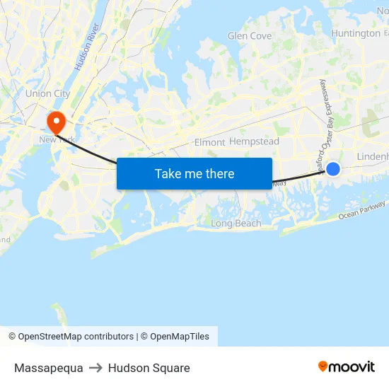 Massapequa to Hudson Square map