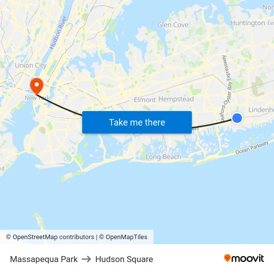 Massapequa Park to Hudson Square map