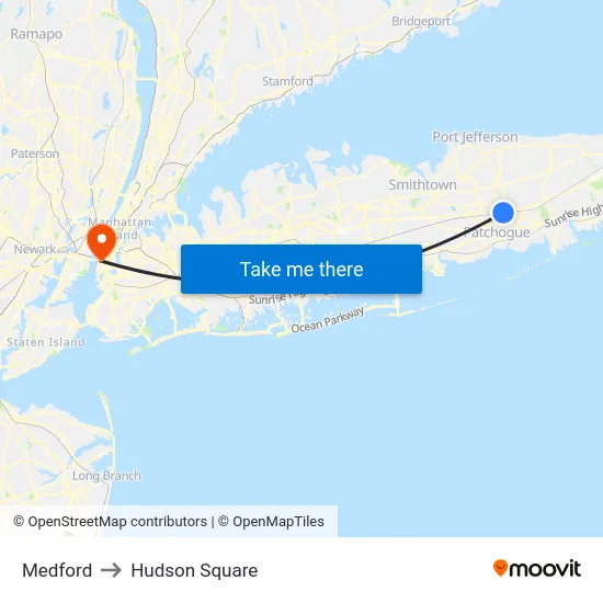 Medford to Hudson Square map