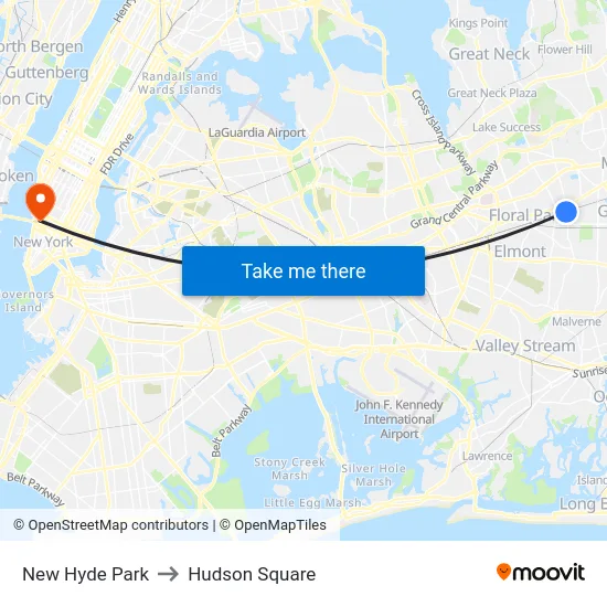New Hyde Park to Hudson Square map