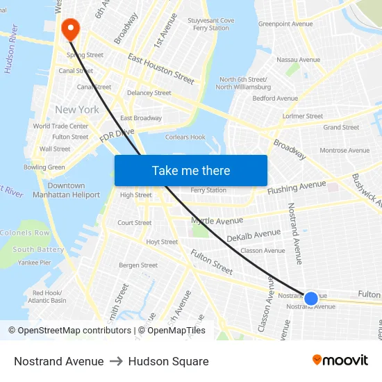 Nostrand Avenue to Hudson Square map