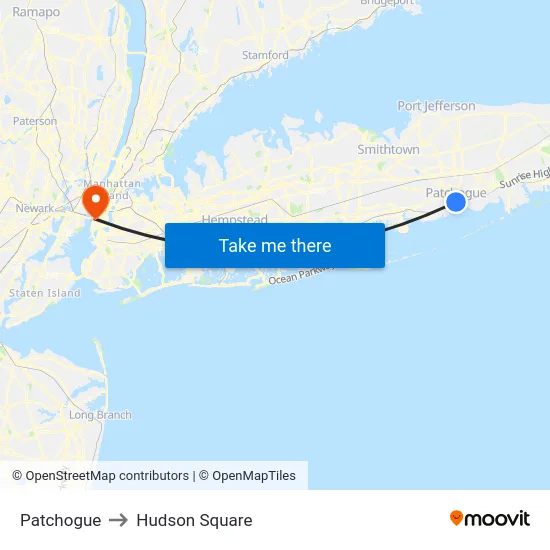 Patchogue to Hudson Square map
