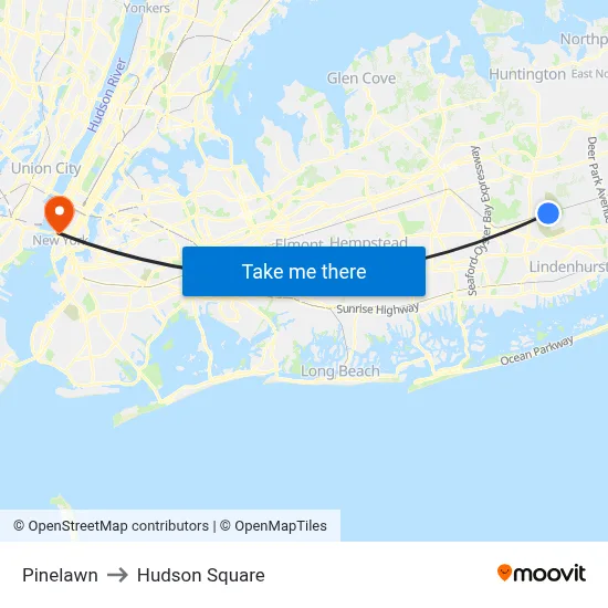 Pinelawn to Hudson Square map