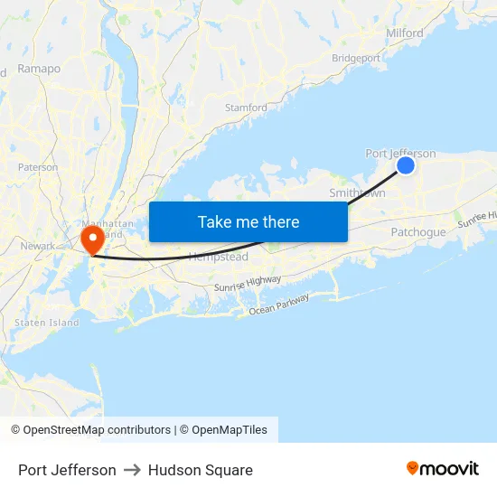 Port Jefferson to Hudson Square map