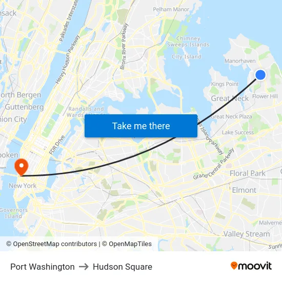 Port Washington to Hudson Square map