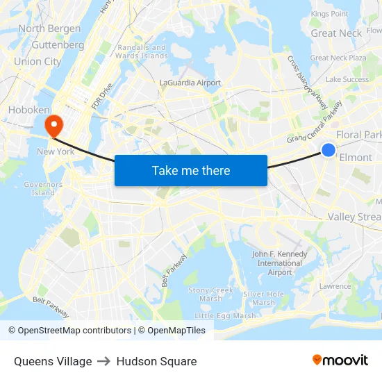 Queens Village to Hudson Square map