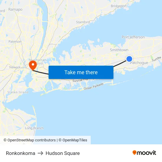 Ronkonkoma to Hudson Square map