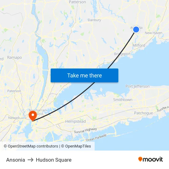 Ansonia to Hudson Square map