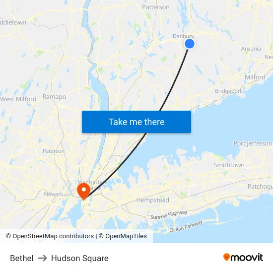 Bethel to Hudson Square map