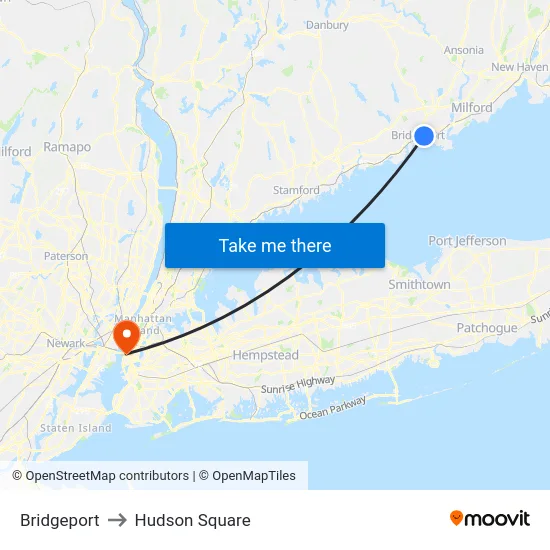 Bridgeport to Hudson Square map