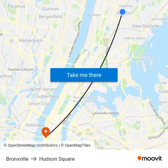 Bronxville to Hudson Square map