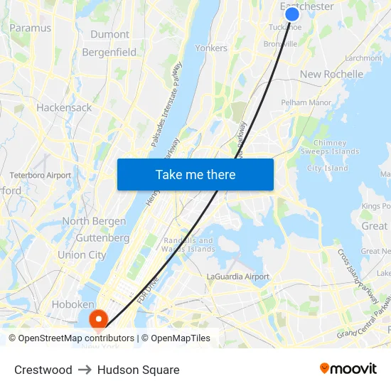 Crestwood to Hudson Square map