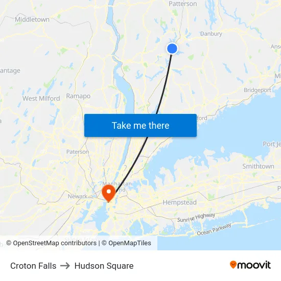 Croton Falls to Hudson Square map