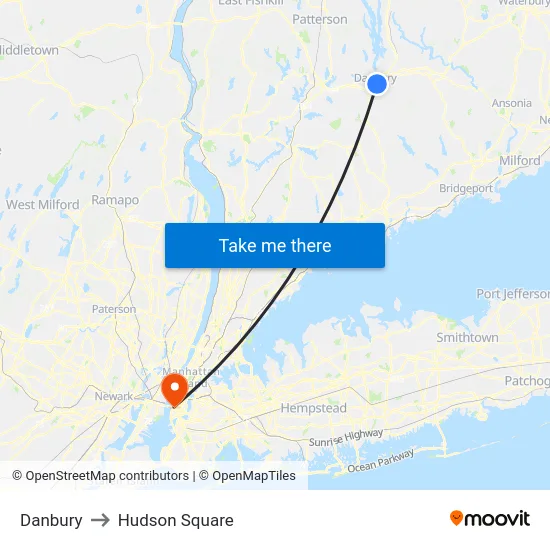 Danbury to Hudson Square map