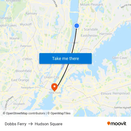 Dobbs Ferry to Hudson Square map