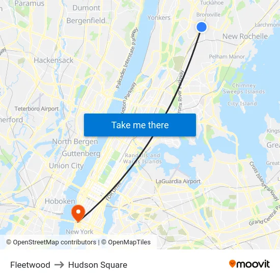Fleetwood to Hudson Square map