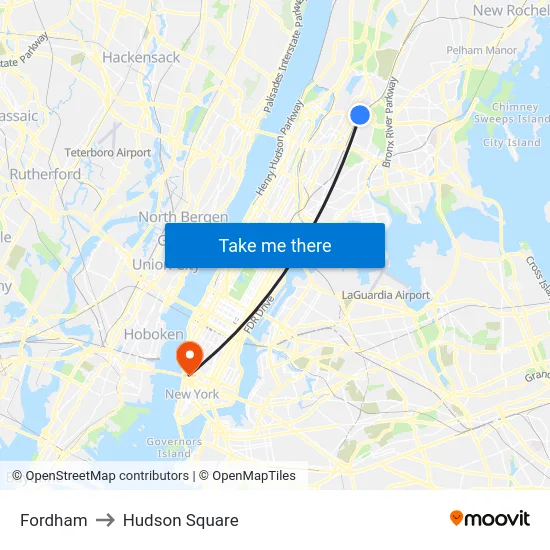 Fordham to Hudson Square map