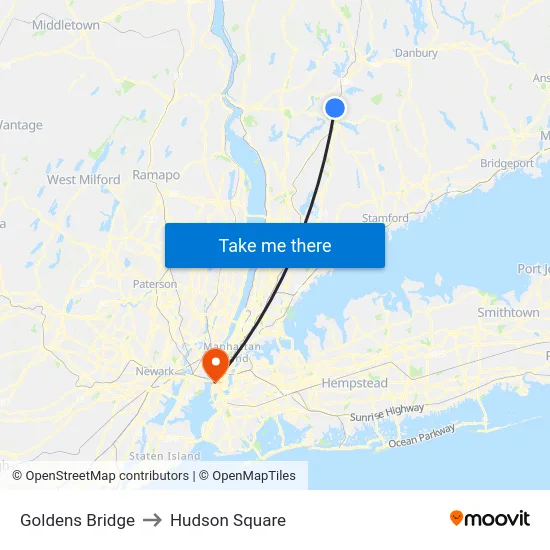 Goldens Bridge to Hudson Square map