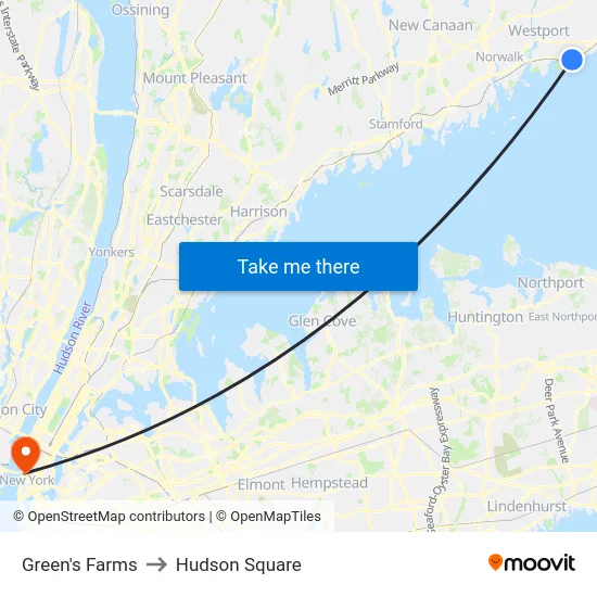 Green's Farms to Hudson Square map