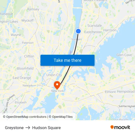 Greystone to Hudson Square map
