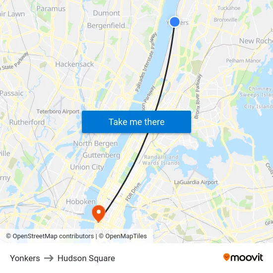 Yonkers to Hudson Square map