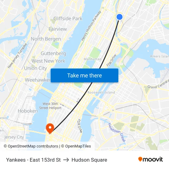 Yankees - East 153rd St to Hudson Square map