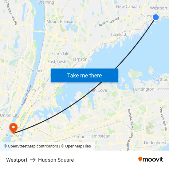 Westport to Hudson Square map