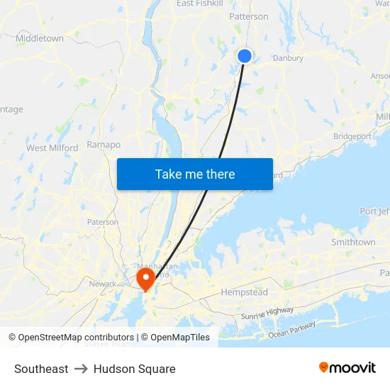 Southeast to Hudson Square map