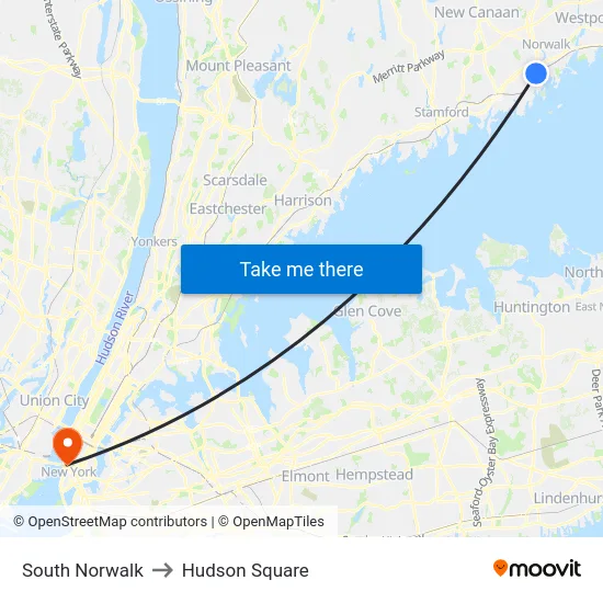 South Norwalk to Hudson Square map