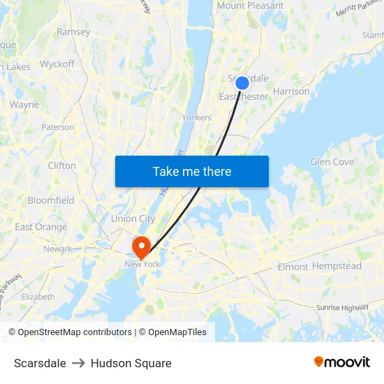 Scarsdale to Hudson Square map