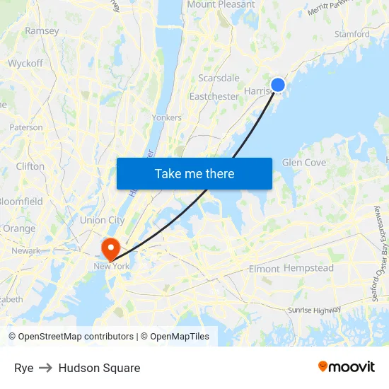 Rye to Hudson Square map