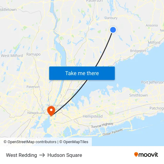 West Redding to Hudson Square map