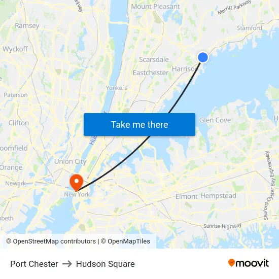 Port Chester to Hudson Square map