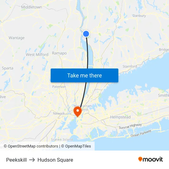 Peekskill to Hudson Square map