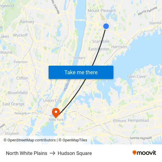 North White Plains to Hudson Square map