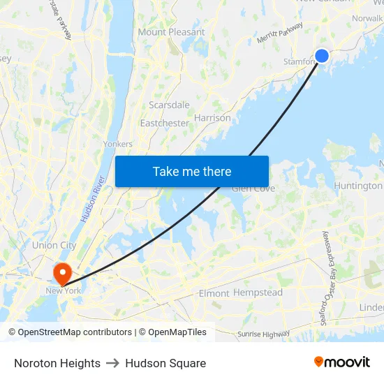 Noroton Heights to Hudson Square map