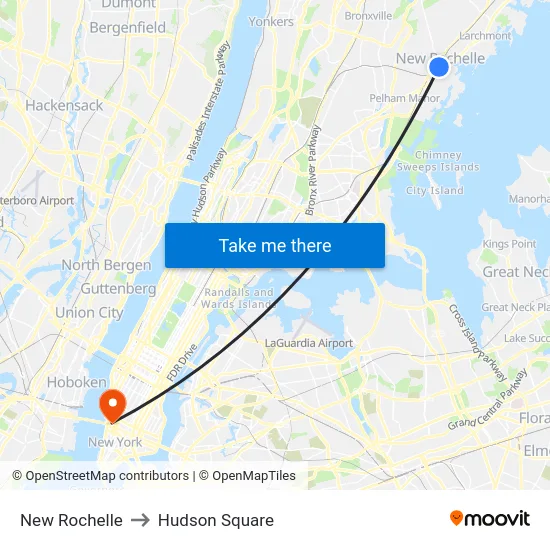 New Rochelle to Hudson Square map