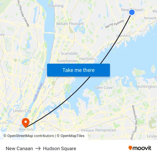 New Canaan to Hudson Square map