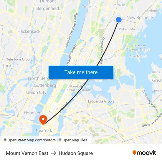 Mount Vernon East to Hudson Square map