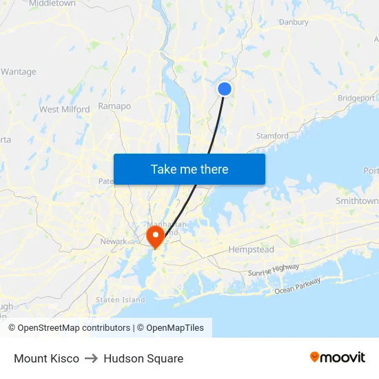 Mount Kisco to Hudson Square map