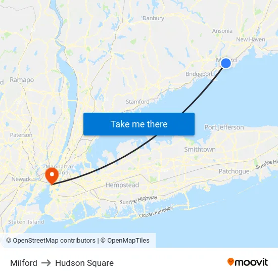 Milford to Hudson Square map