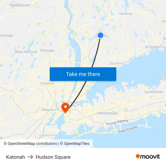 Katonah to Hudson Square map