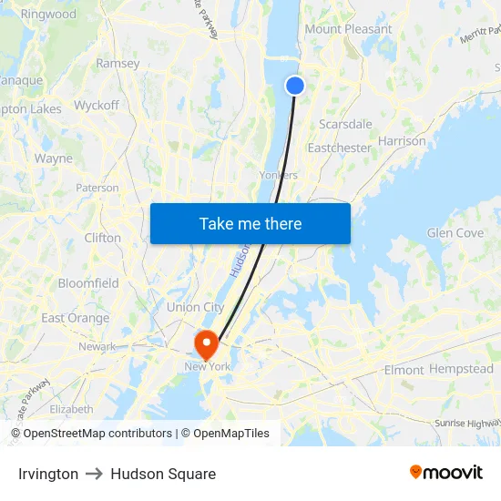 Irvington to Hudson Square map