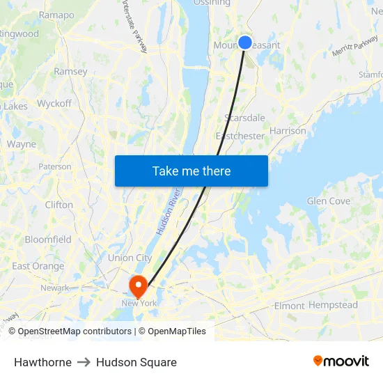 Hawthorne to Hudson Square map