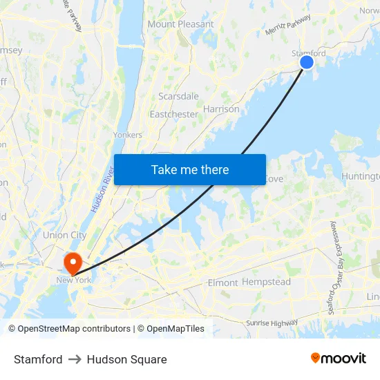 Stamford to Hudson Square map