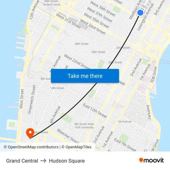 Grand Central to Hudson Square map