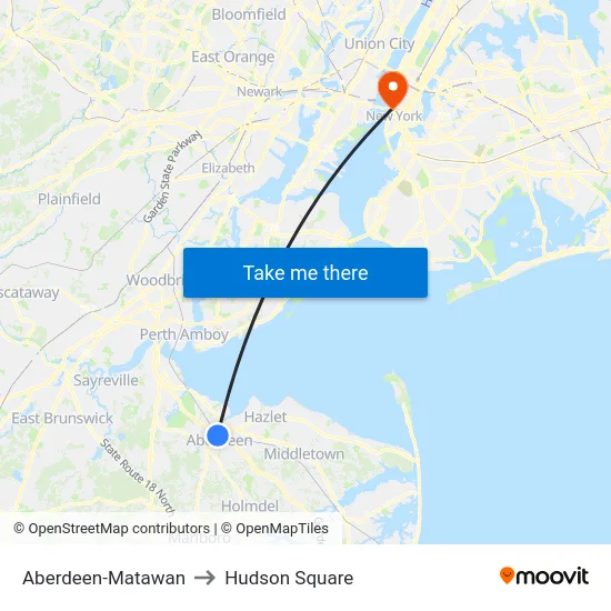 Aberdeen-Matawan to Hudson Square map