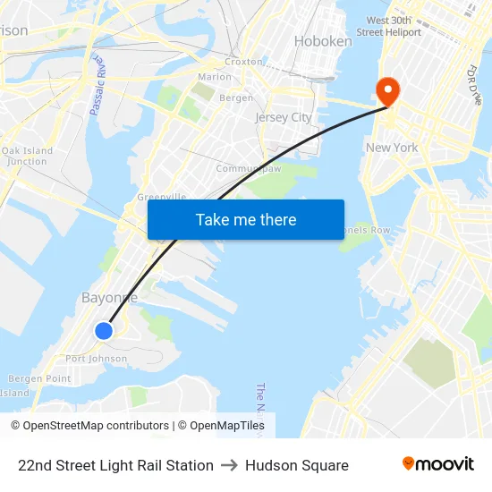 22nd Street Light Rail Station to Hudson Square map
